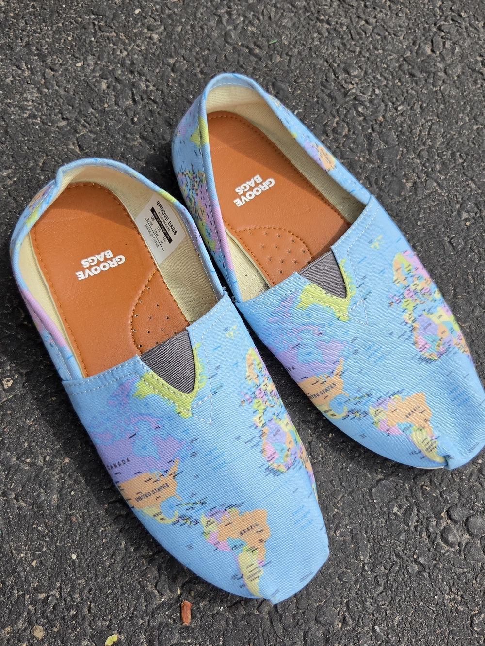 Groove Bags World Map Brown Leather-Look Insole with White Logo, Size 10